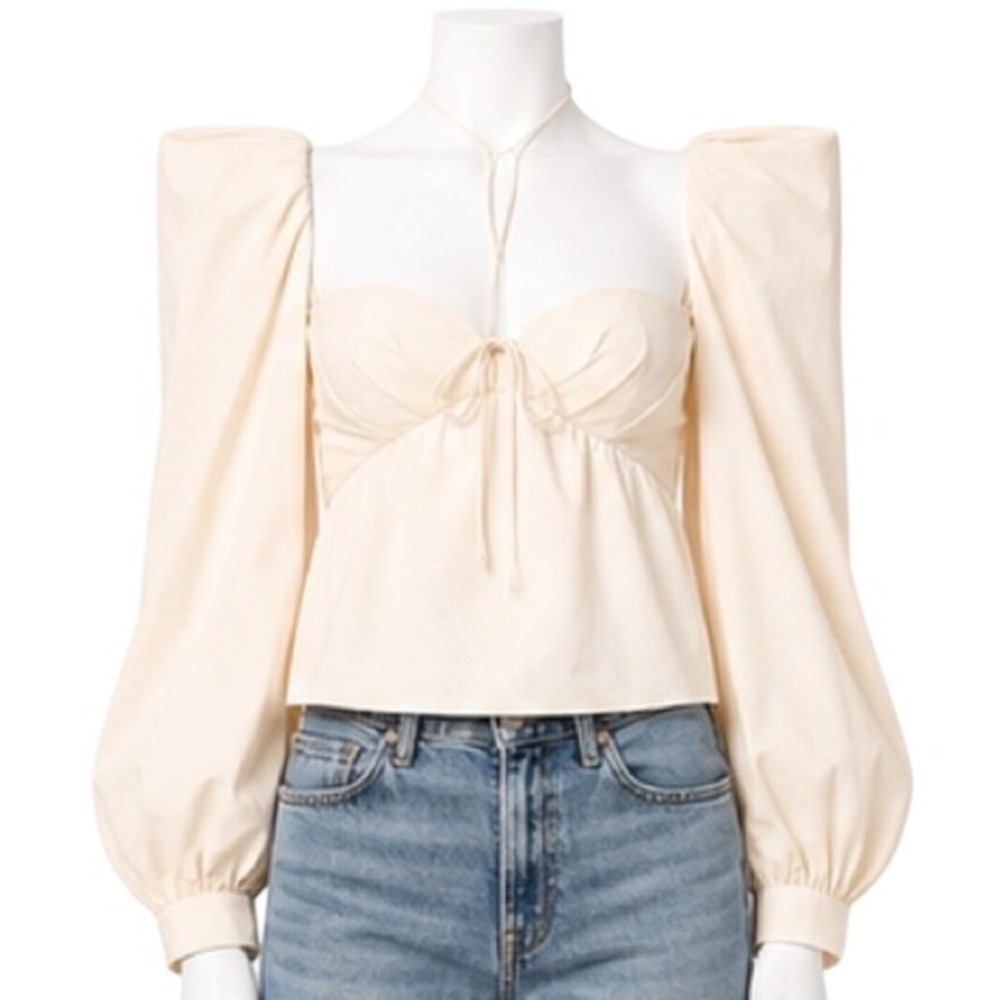 JOHANNA ORTIZ Picturesque‎ Puff Sleeve Ecru Cotton Blouse Open Back Top | Sz 0